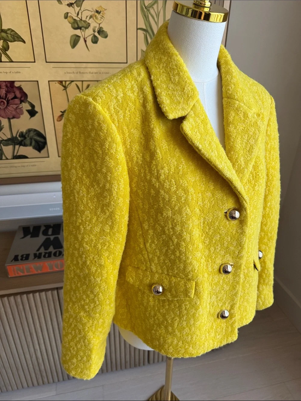 Kate Spade Tonal Leopard Textured Blazer Jacket Chartreuse Yellow Size 16